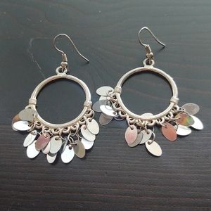 Silver Hoop Earrings w/Oval Dangles